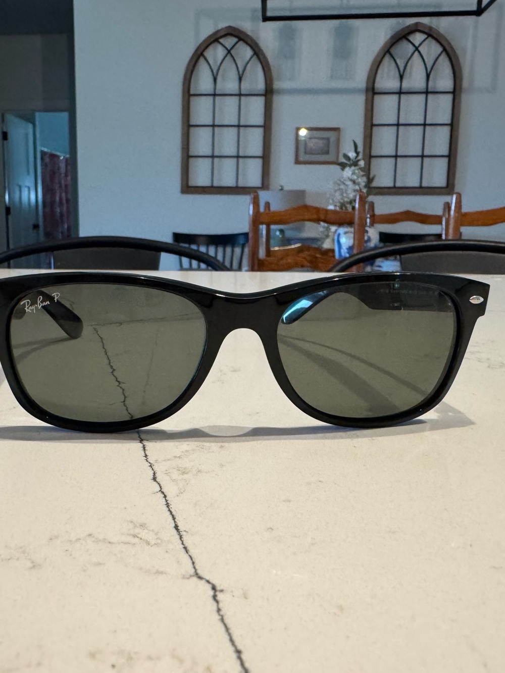 Ray-Ban Black Frame Sunglasses with Dark Green Lenses